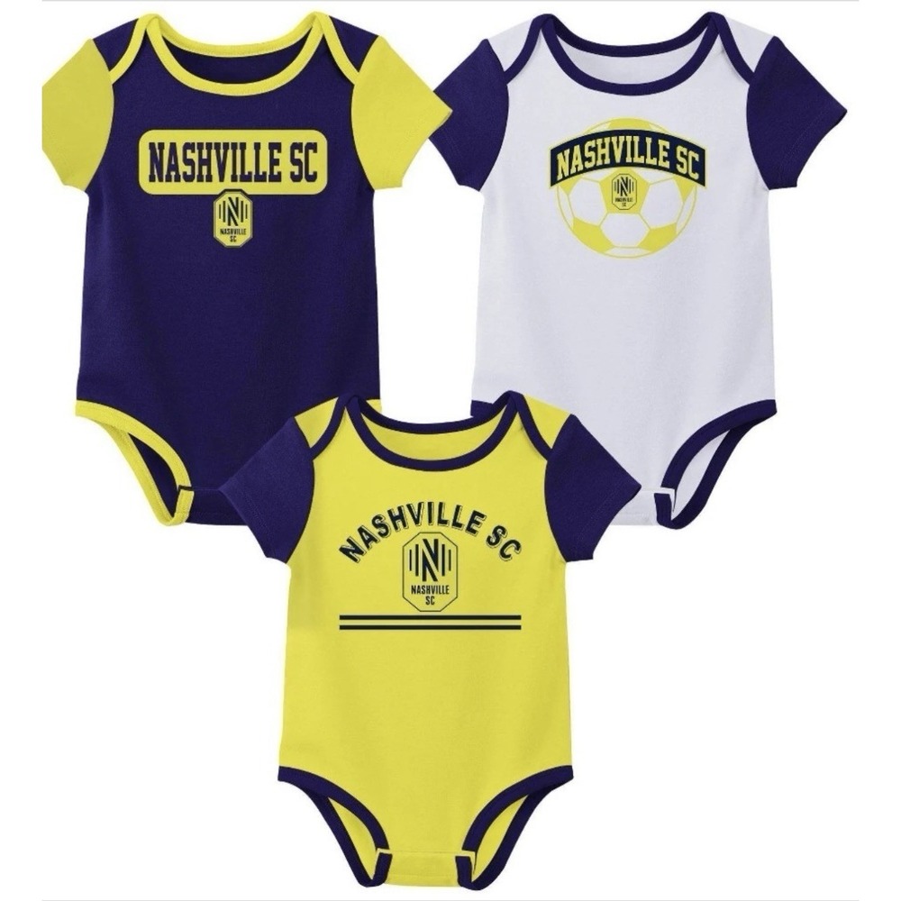NWT 3 Pc NASHVILLE SC Boy Girl 18‎ MONTH SNAP BOTTOM Soccer Bodysuits One Piece